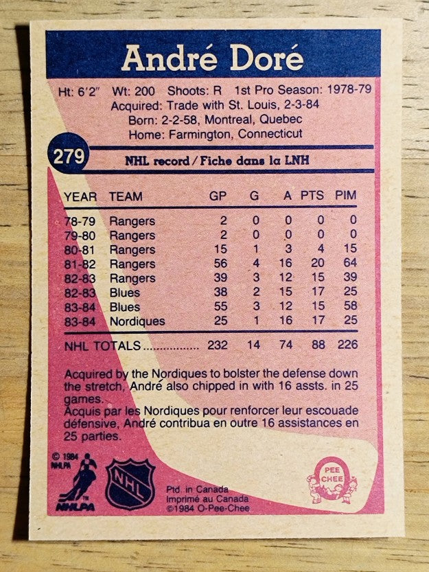 1984-85 O-Pee-Chee #279 Andre Dore