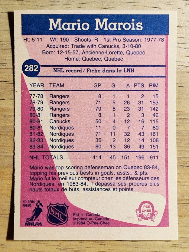 1984-85 O-Pee-Chee #282 Mario Marois