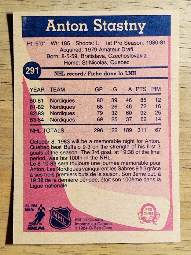 1984-85 O-Pee-Chee #291 Anton Stastny