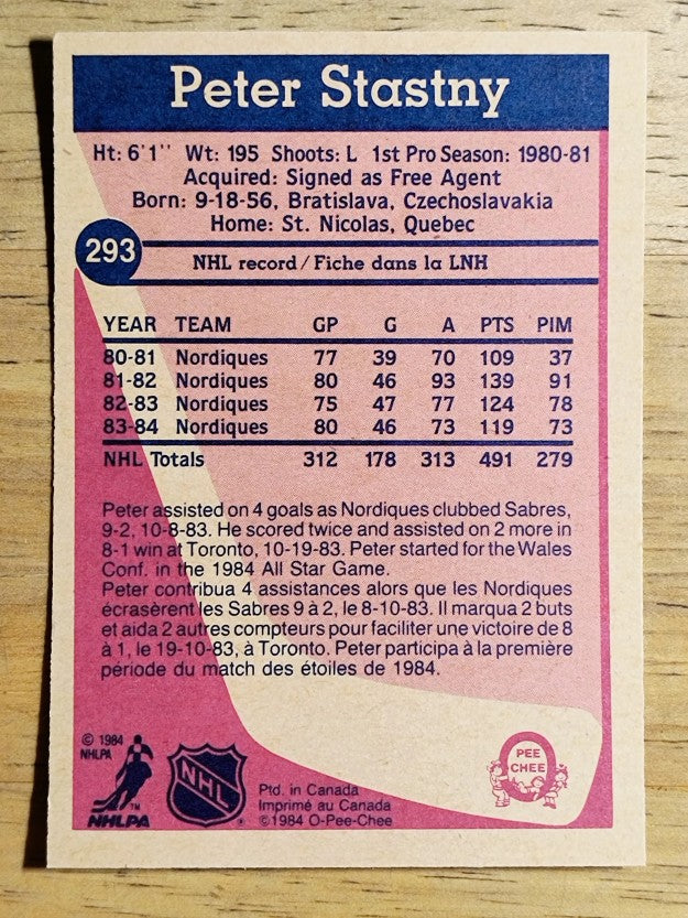 1984-85 O-Pee-Chee #293 Peter Stastny