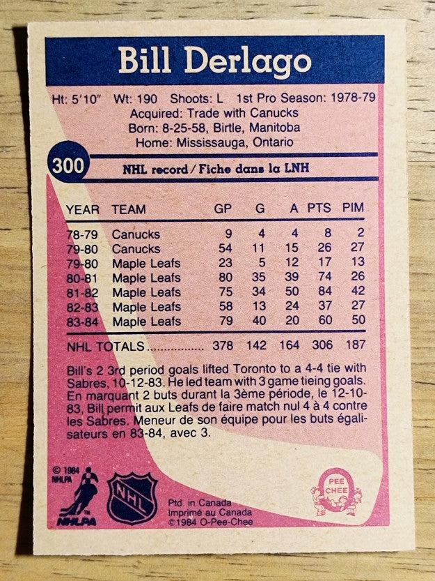1984-85 O-Pee-Chee #300 Bill Derlago