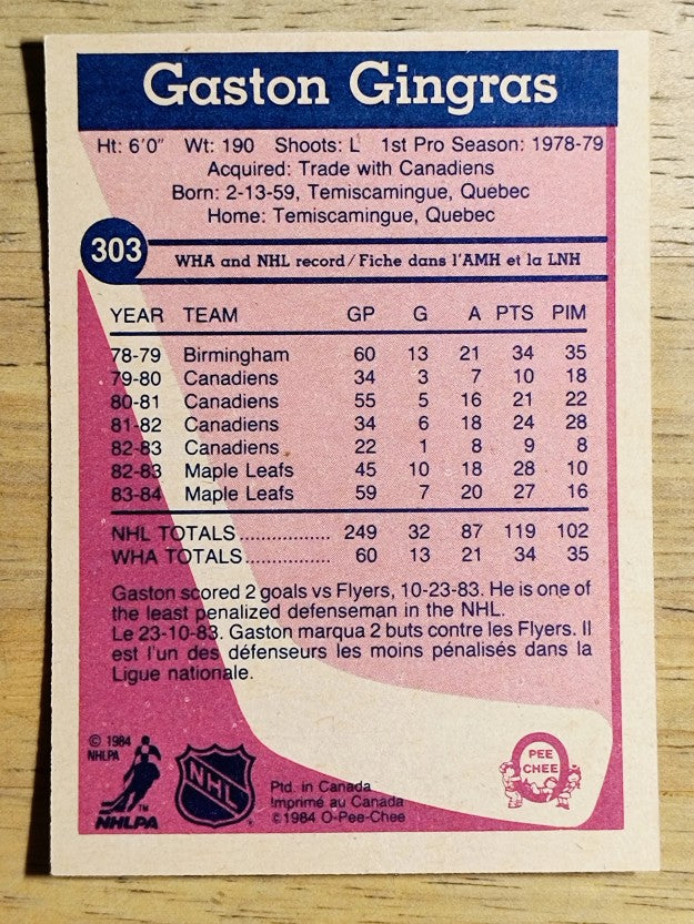 1984-85 O-Pee-Chee #303 Gaston Gingras
