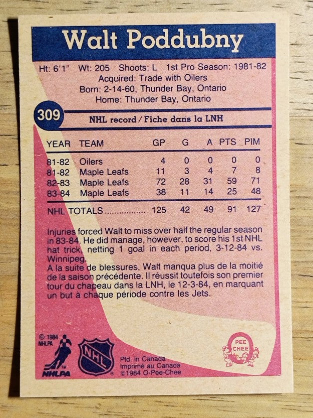 1984-85 O-Pee-Chee #309 Walt Poddubny