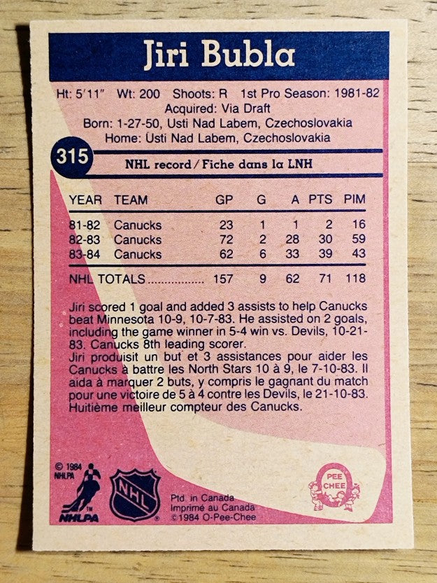 1984-85 O-Pee-Chee #315 Jiri Bubla