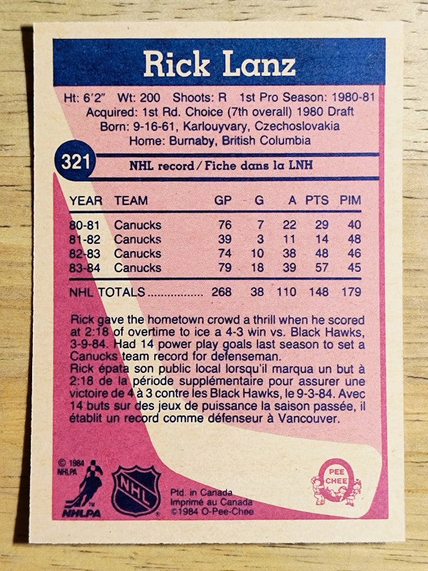 1984-85 O-Pee-Chee #321 Rick Lanz