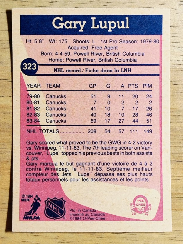 1984-85 O-Pee-Chee #323 Gary Lupul