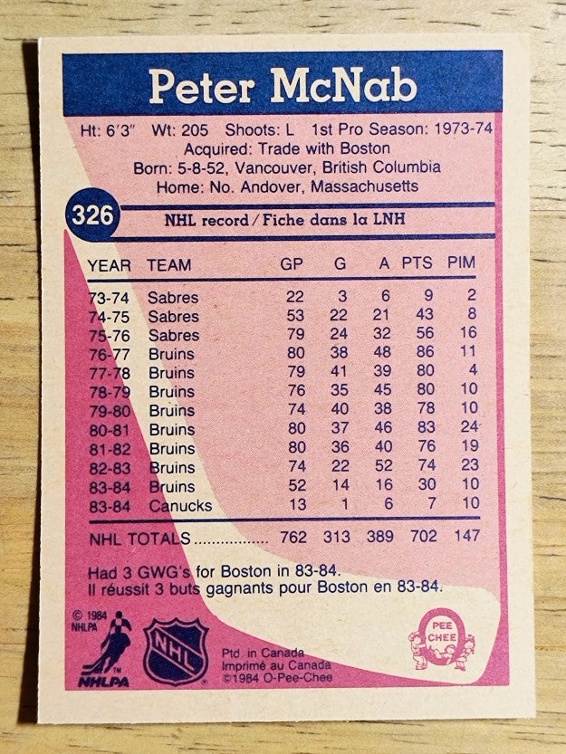 1984-85 O-Pee-Chee #326 Peter McNab