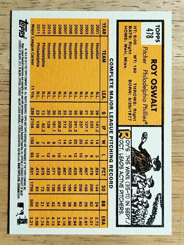 2012 Topps Heritage #478 Roy Oswalt SP