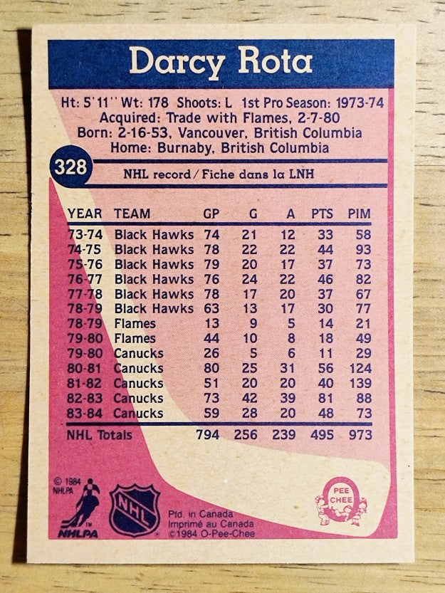 1984-85 O-Pee-Chee #328 Darcy Rota