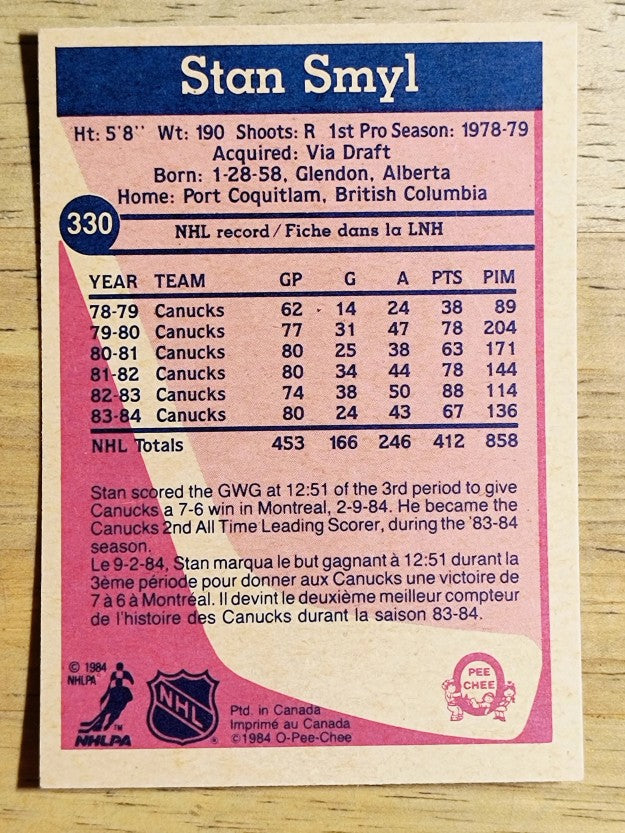 1984-85 O-Pee-Chee #330 Stan Smyl