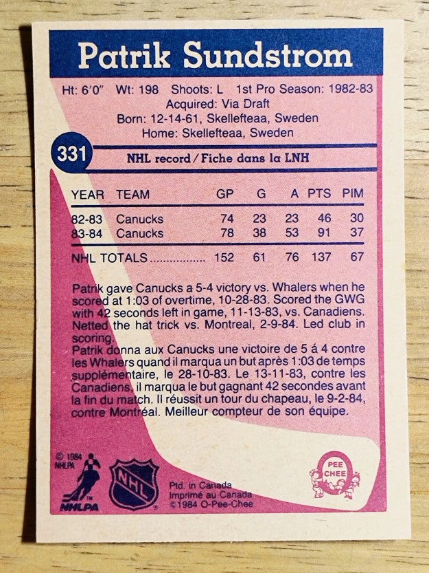 1984-85 O-Pee-Chee #331 Patrik Sundstrom
