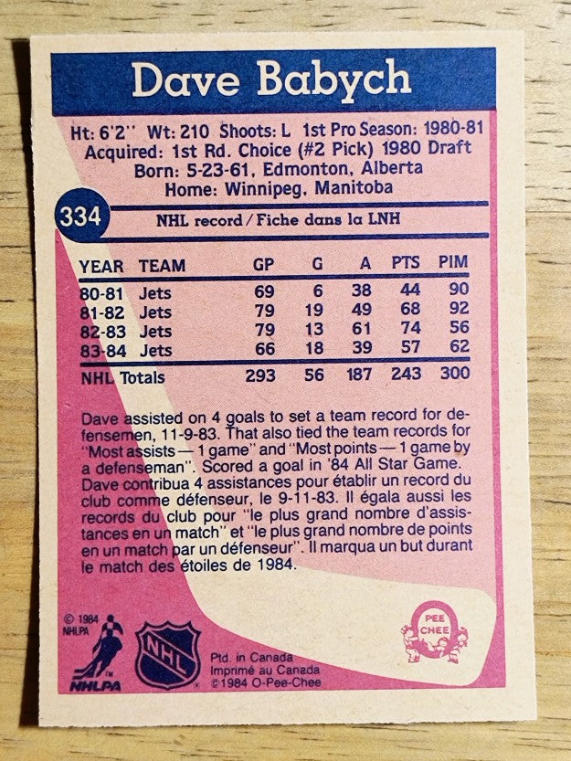 1984-85 O-Pee-Chee #334 Dave Babych