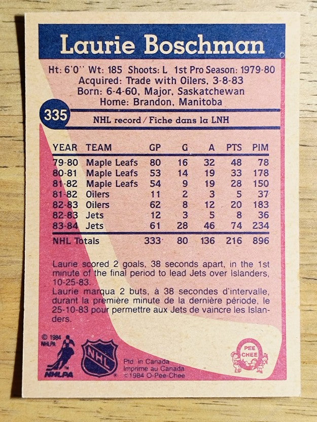 1984-85 O-Pee-Chee #335 Laurie Boschman