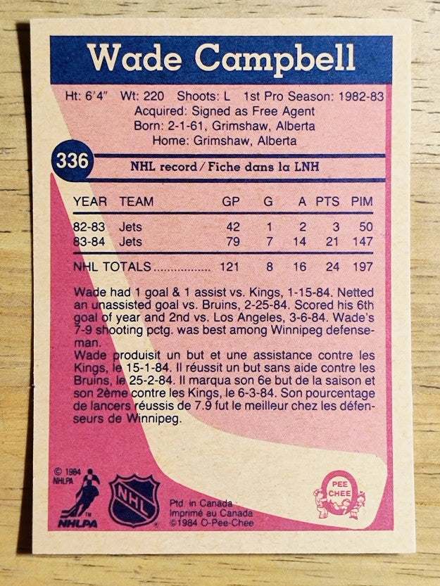 1984-85 O-Pee-Chee #336 Wade Campbell