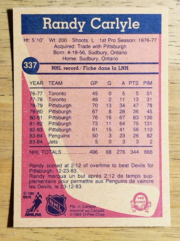 1984-85 O-Pee-Chee #337 Randy Carlyle