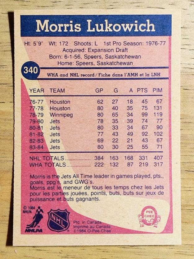 1984-85 O-Pee-Chee #340 Morris Lukowich
