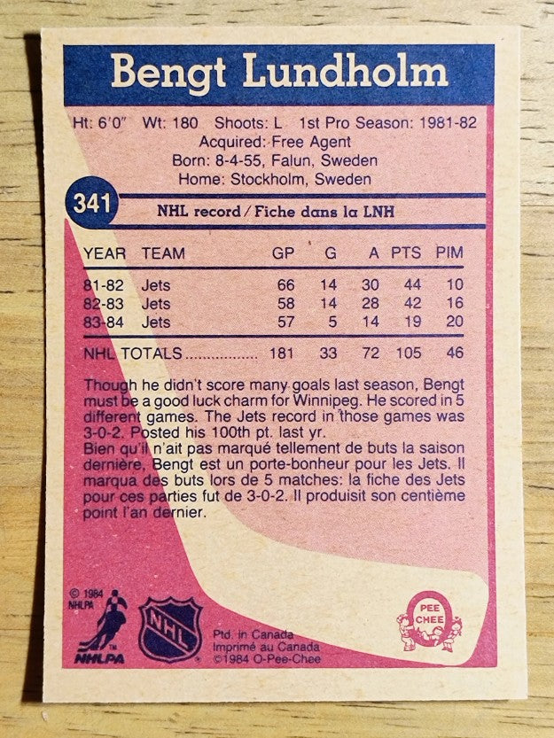 1984-85 O-Pee-Chee #341 Bengt Lundholm