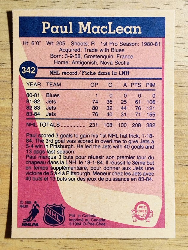1984-85 O-Pee-Chee #342 Paul MacLean