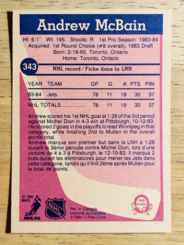 1984-85 O-Pee-Chee #343 Andrew McBain RC