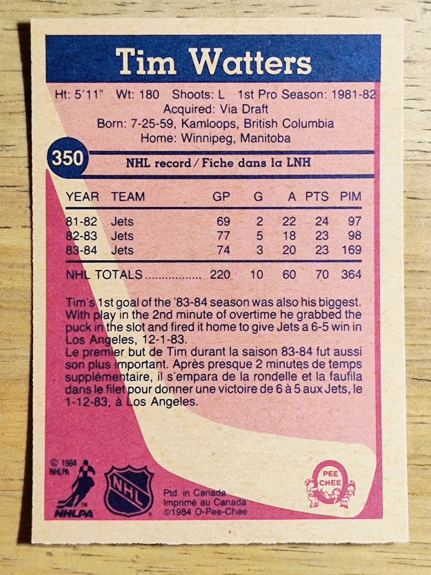 1984-85 O-Pee-Chee #350 Tim Watters