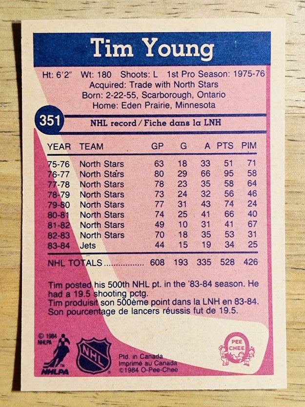 1984-85 O-Pee-Chee #351 Tim Young