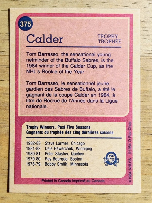 1984-85 O-Pee-Chee #375 Tom Barrasso Calder