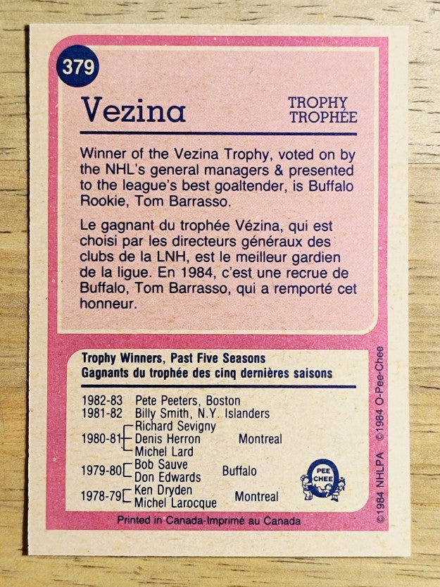 1984-85 O-Pee-Chee #379 Tom Barrasso Vezina