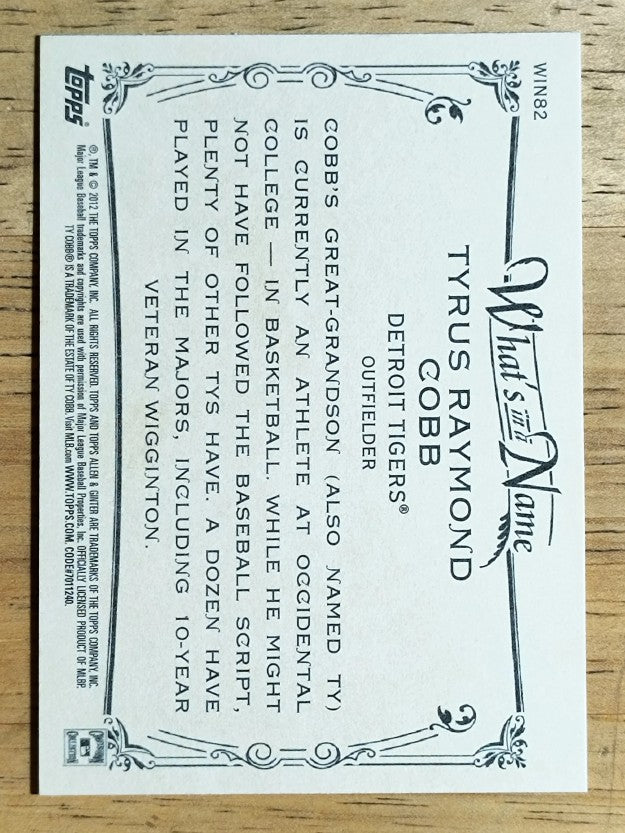 2012 Topps Allen and Ginter What's in a Name #WIN82 Tyrus Raymond Cobb