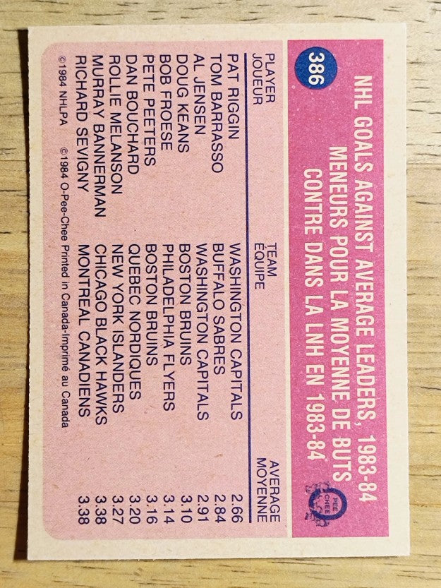 1984-85 O-Pee-Chee #386 Pat Riggin LL