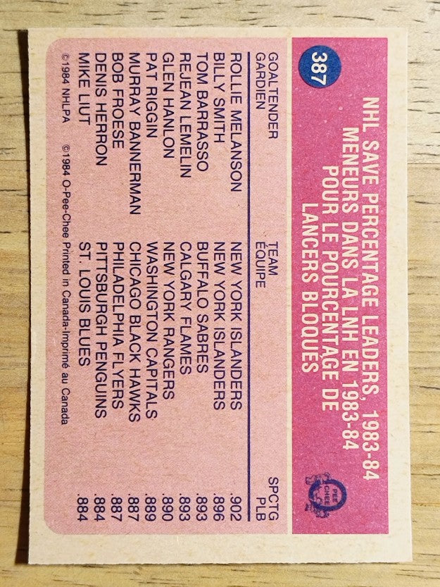 1984-85 O-Pee-Chee #387 Rollie Melanson LL