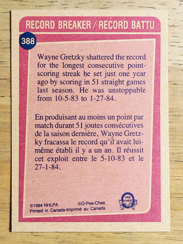 1984-85 O-Pee-Chee #388 Wayne Gretzky RB