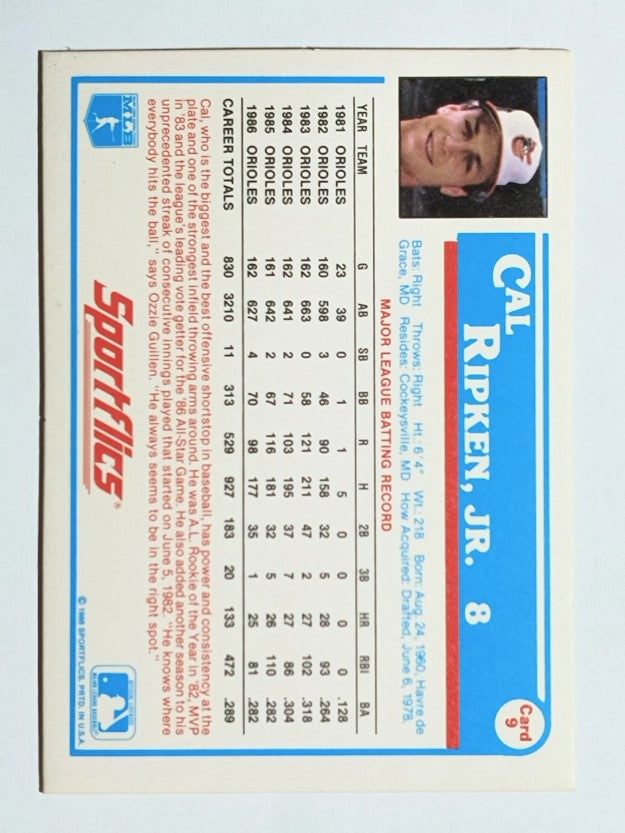 1987 Sportflics #9 Cal Ripken