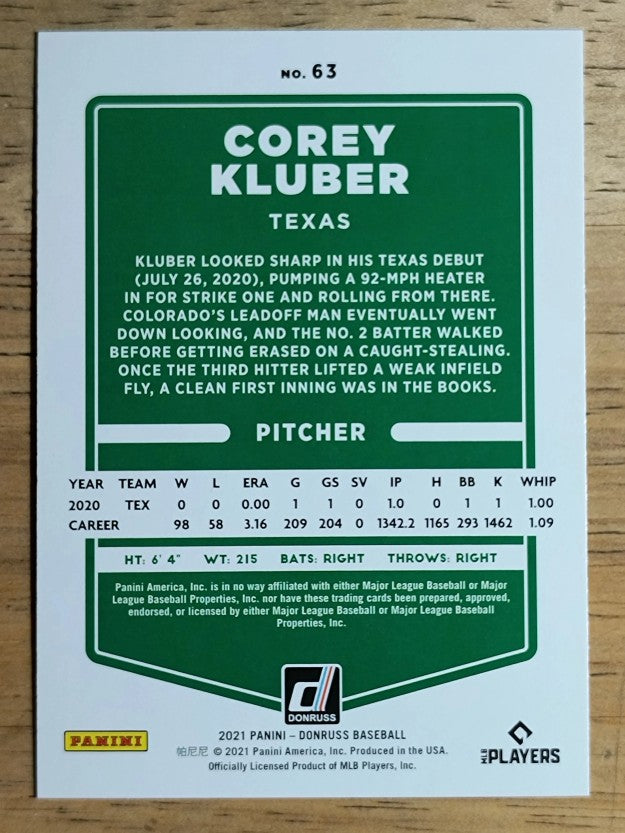 2021 Donruss #63 Corey Kluber