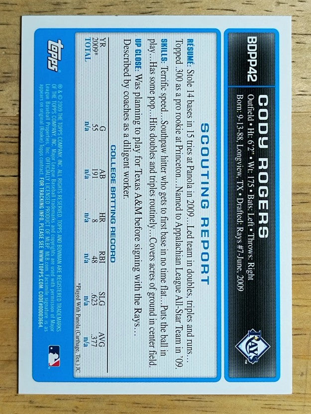 2009 Bowman Draft Prospects Gold #BDPP42 Cody Rogers