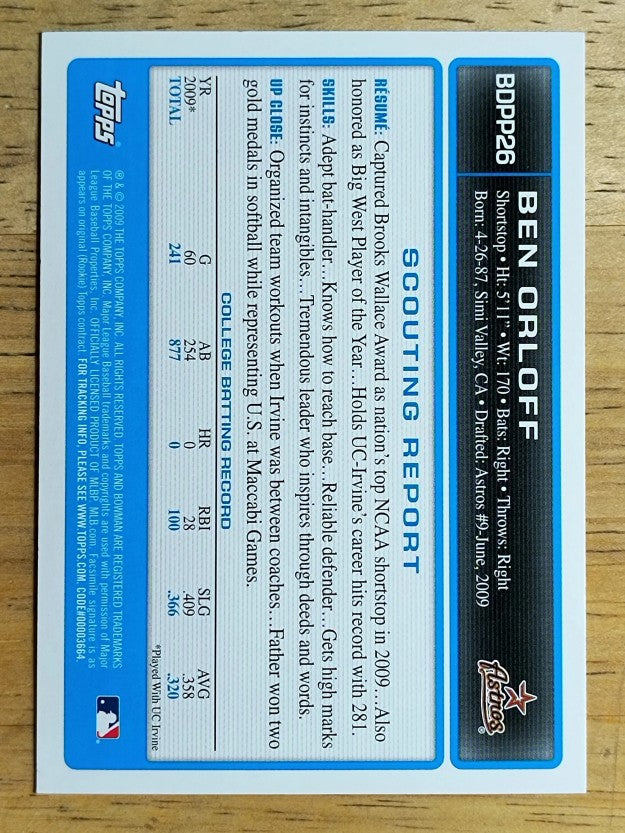 2009 Bowman Draft Prospects Gold #BDPP26 Ben Orloff