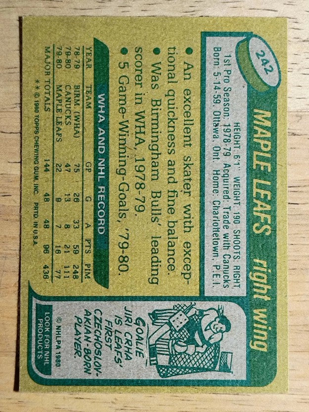 1980-81 Topps #242 Rick Vaive RC (NM)