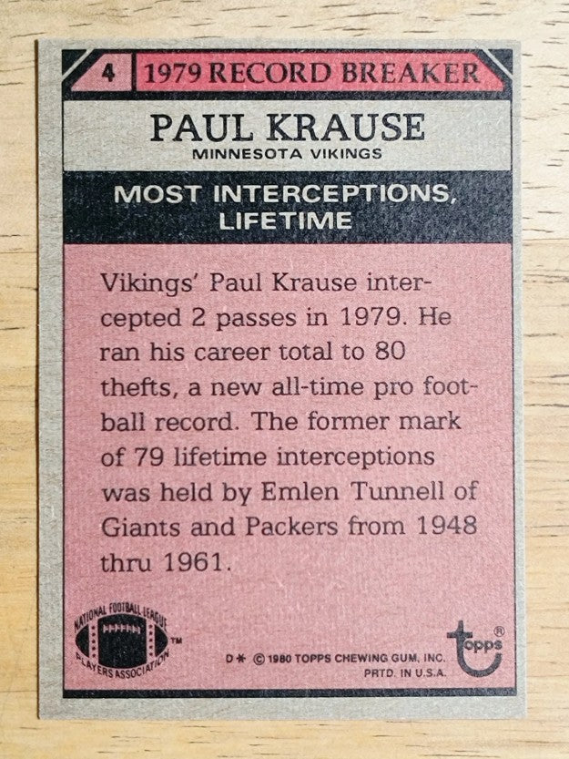 1980 Topps #4 Paul Krause RB (EXMT)