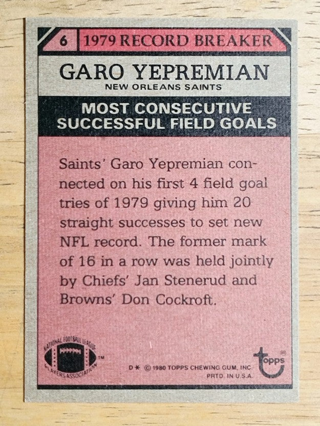 1980 Topps #6 Garo Yepremian RB (NM)