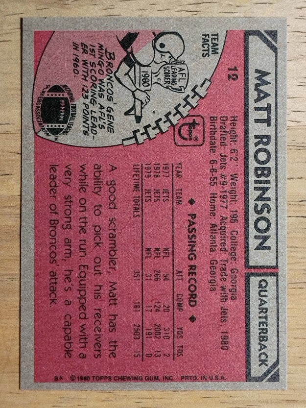 1980 Topps #12 Matt Robinson (NM)