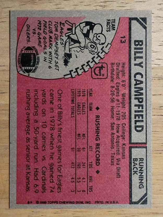 1980 Topps #13 Billy Campfield RC (NM)