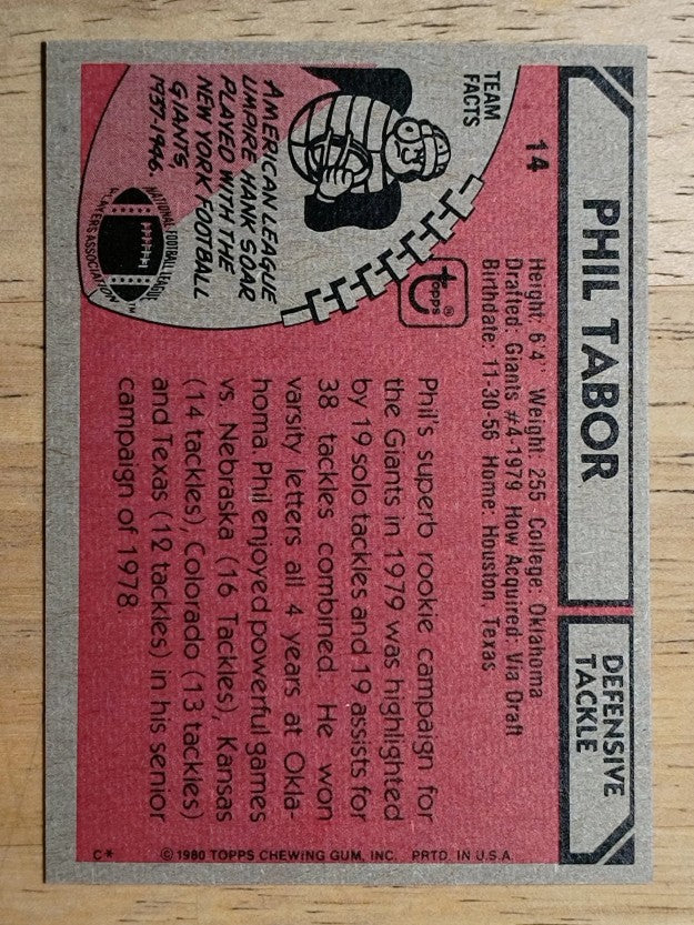 1980 Topps #14 Phil Tabor RC (NMMT)