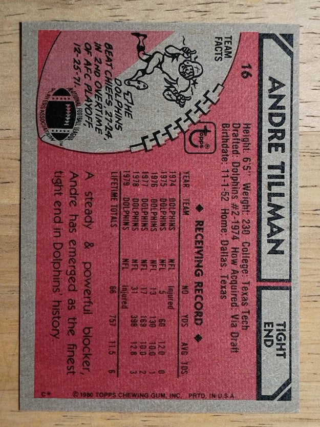 1980 Topps #16 Andre Tillman (EXMT)