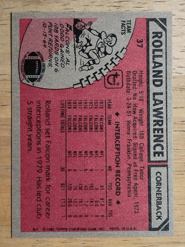 1980 Topps #37 Rolland Lawrence (NM)