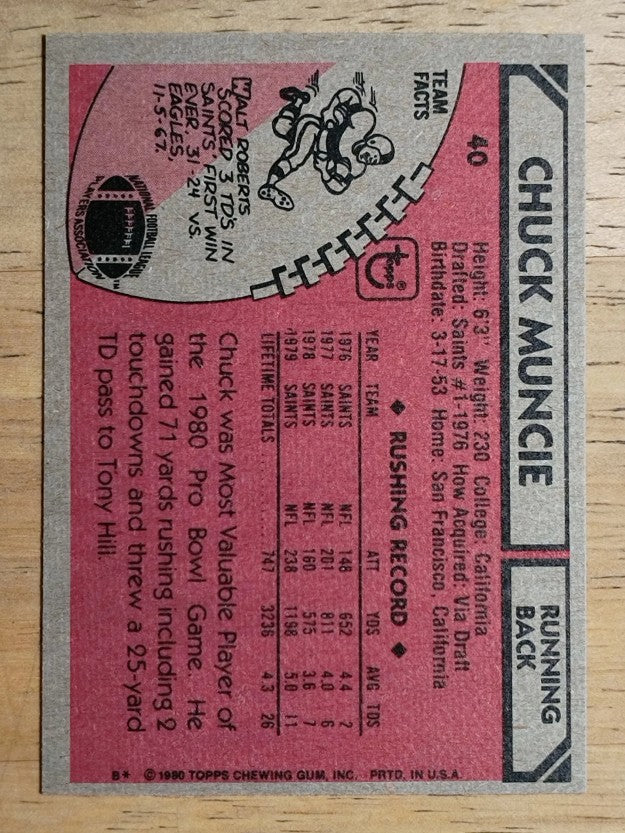 1980 Topps #40 Chuck Muncie (EXMT)