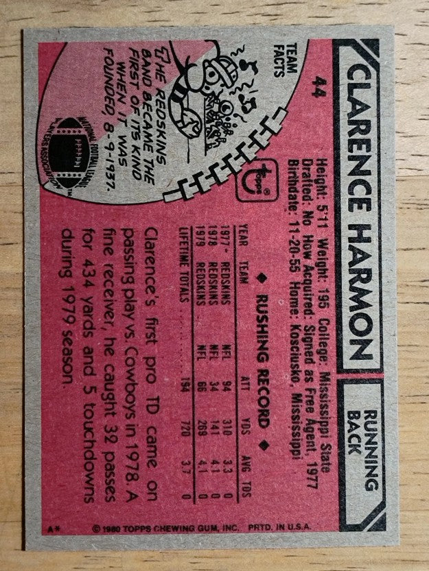 1980 Topps #44 Clarence Harmon (NMMT)