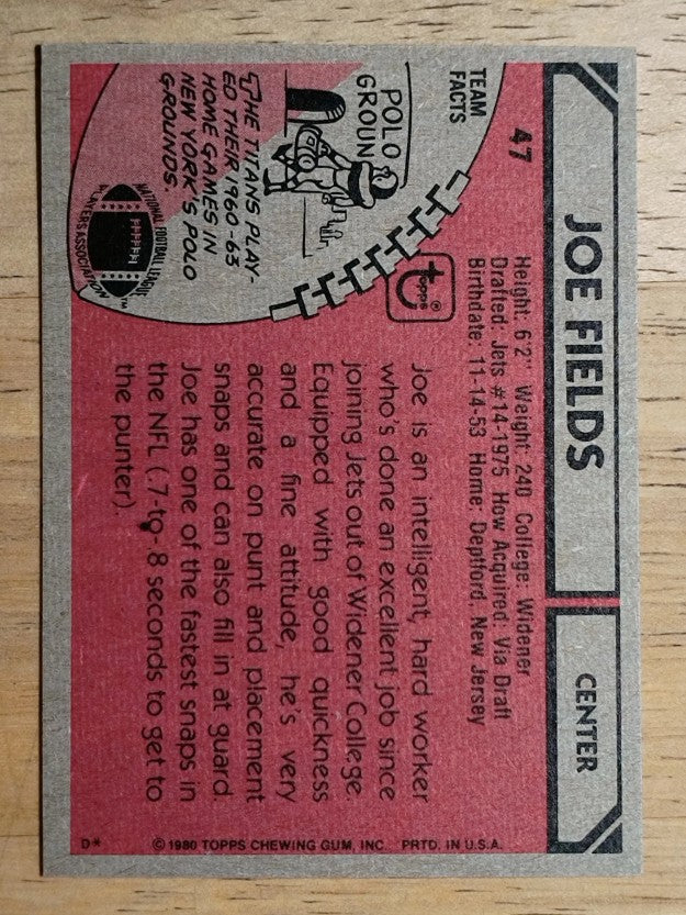1980 Topps #47 Joe Fields (NM)