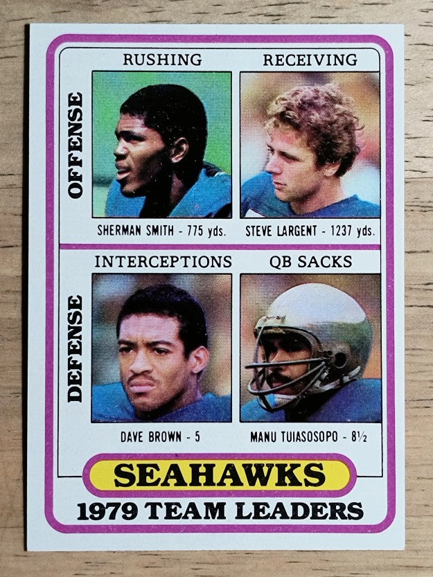 1980 Topps #57 Sherman Smith/Steve Largent/Dave Brown/Manu Tuiasosopo TL (NM)