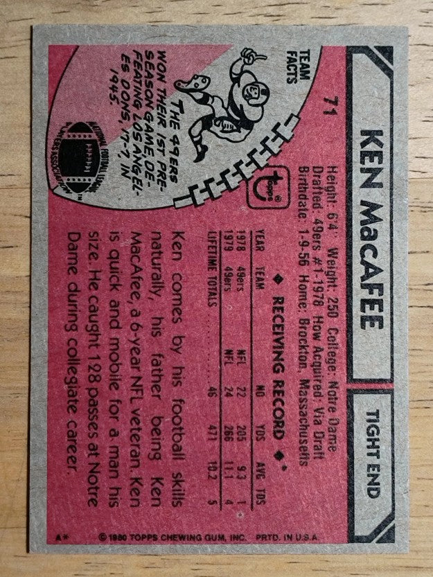 1980 Topps #71 Ken MacAfee (NM)
