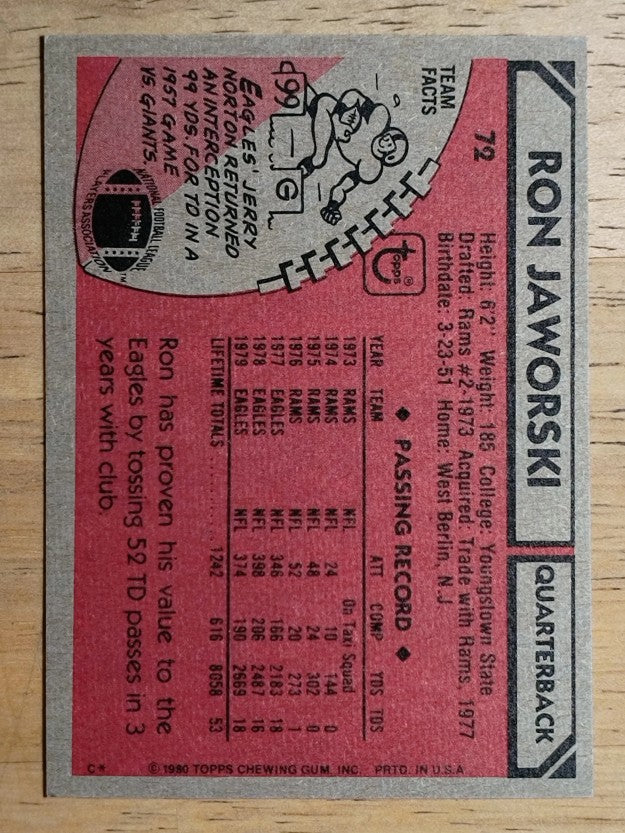 1980 Topps #72 Ron Jaworski (NM)