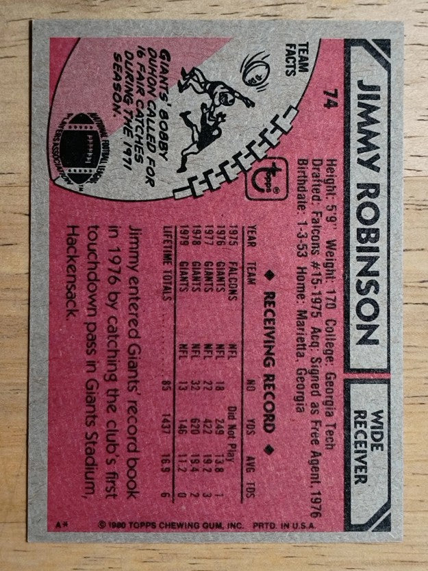 1980 Topps #74 Jimmy Robinson (NM)